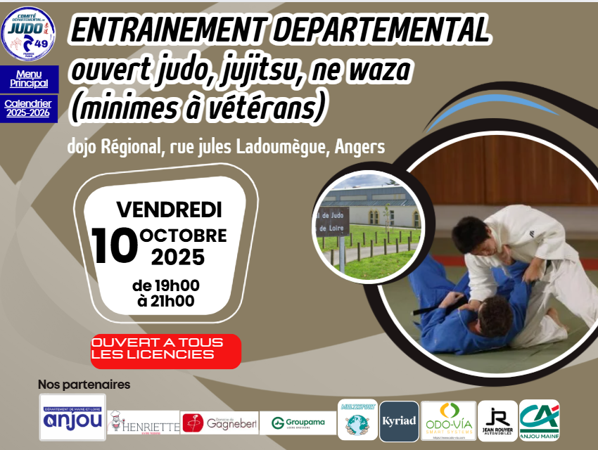 Entrainement ouvert judo, jujitsu, ne waza  (minimes à vétérans)