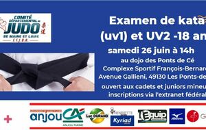 EXAMEN KATA (UV1) et UV2 -18 ANS dojo des Ponts de Cé