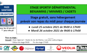 STAGE SPORTIF BENJAMINS /MINIMES / CADETS (Ouvert à tous sans hébergement)