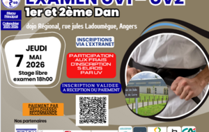 18h00: Examen uv1 et uv2 1er et 2 dan
