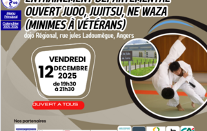 19h30-21h30: Entraînement ouvert judo, jujitsu, ne waza (minimes à vétérans)