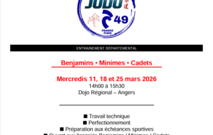 Entrainement B/M/C 14h à 15h30 dojo régional
